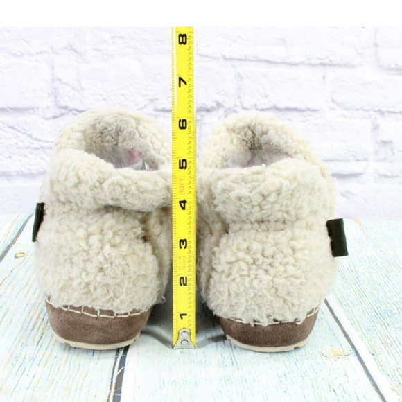 LL Bean Tan Wool Slip On Cozy Pile Fleece Lined Slipper Booties Size 8 M - Picture 6 of 9